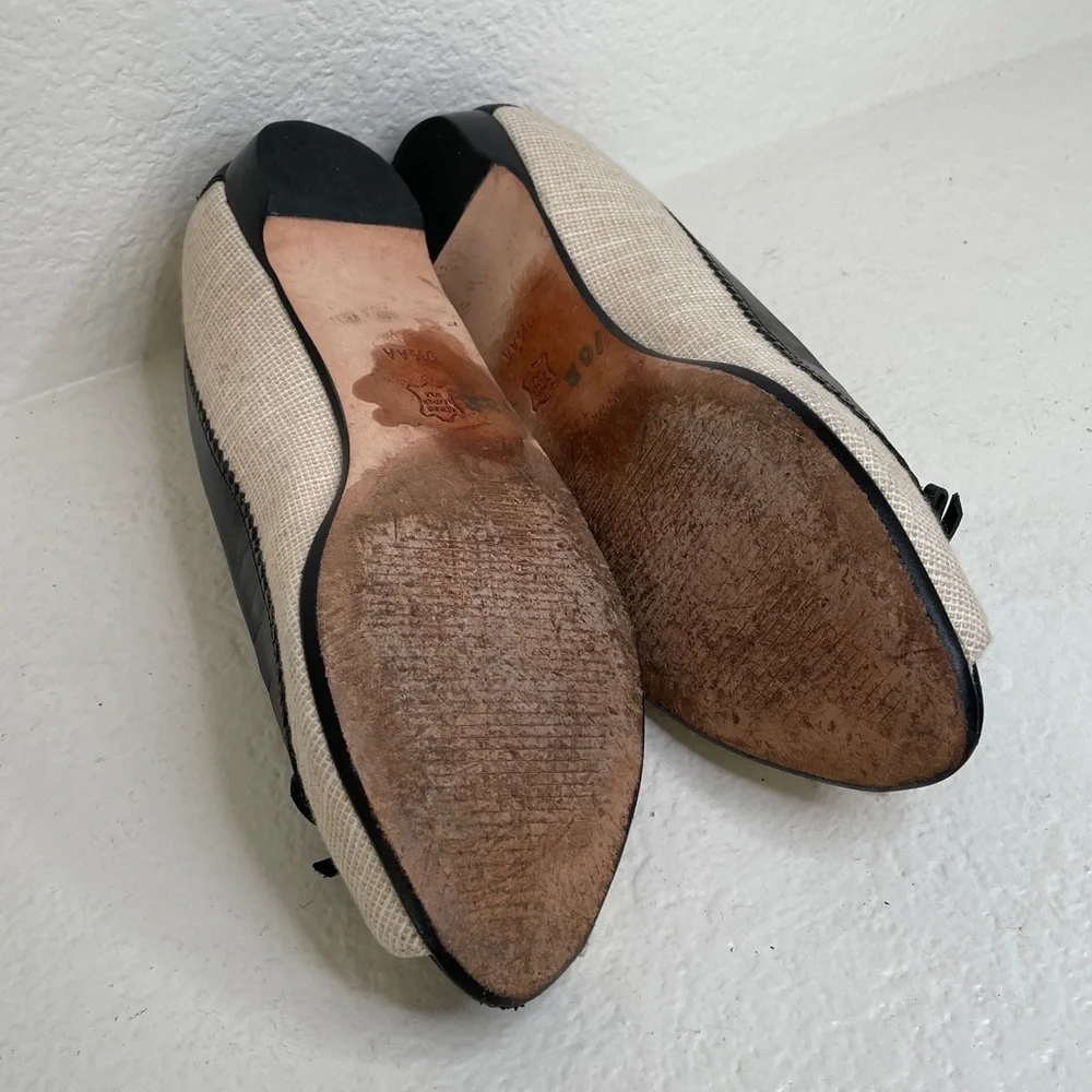 Talbots two-tone, peep-toe flats beige woven-texture body black leather size 9.5 - Picture 8 of 9